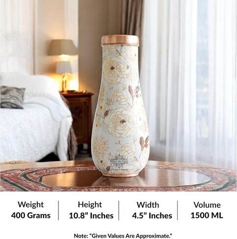 Indian Art Villa Pure Copper Half Hammered and Grey Silk Finish Vase Shape Bedroom Bottle, Volume -48 Oz in Saudi Arabia