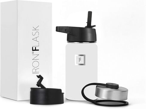 زجاجة مياه رياضية من IRON °FLASK - فم واسع مع 3 أغطية (غطاء من القش) - زجاجات رياضية وخارجية من الفولاذ المقاوم للصدأ للرجال والنساء والأطفال - ترمس معزول بجدار مزدوج، مقصف معدني - أوراق خضراء، 40 أونصة in Kuwait