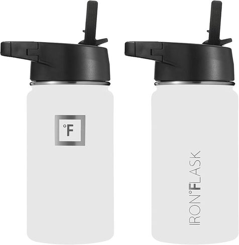 زجاجة مياه رياضية من IRON °FLASK - فم واسع مع 3 أغطية (غطاء من القش) - زجاجات رياضية وخارجية من الفولاذ المقاوم للصدأ للرجال والنساء والأطفال - ترمس معزول بجدار مزدوج، مقصف معدني - أوراق خضراء، 40 أونصة in Kuwait