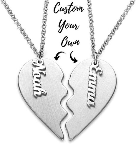MYKA - Personalized Broken Heart Necklace - Couples Jewelry for Girlfriend, Her, Him, Women, Men - Custom Engraved Unisex Couple Pendant - Gift For Valentine's Day, Birthday, Mother's Day, Christmas in Saudi Arabia