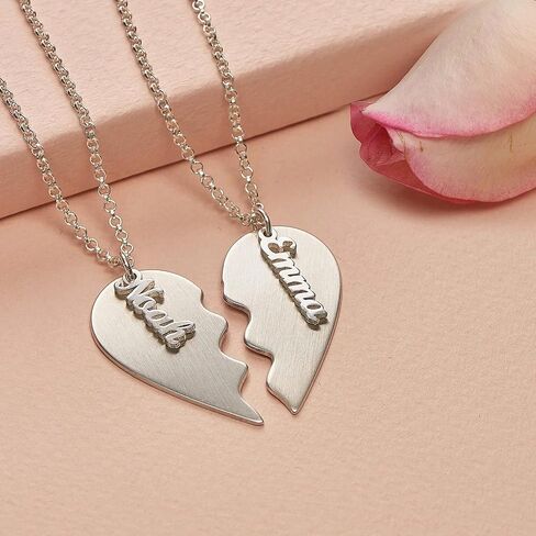 MYKA - Personalized Broken Heart Necklace - Couples Jewelry for Girlfriend, Her, Him, Women, Men - Custom Engraved Unisex Couple Pendant - Gift For Valentine's Day, Birthday, Mother's Day, Christmas in Saudi Arabia