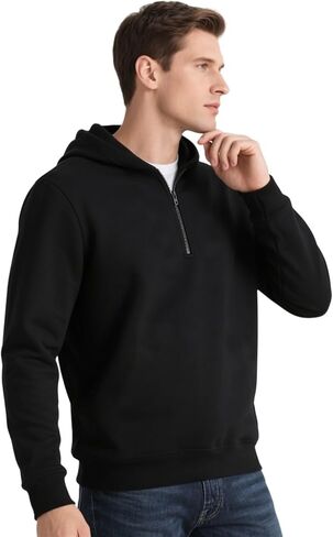 رجال هوديي ربع الرمز البريدي للبلوزات الصوف هوديز الصوف غير الرسمي قميص عرق مقلع للأكمام الرياضية الطويلة للرجال in Kuwait