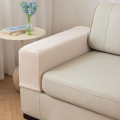 Couch Arm Covers,Sofa Arm Covers Set of 2 Polyester Stretch Anti-Slip Furniture Protector Washable Armchair Slipcovers (Beige,Medium) in Saudi Arabia