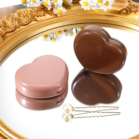 2 PCS علبة العدسات اللاصقة ، شكل القلب بني جهات الاتصال العيون البنية حامل الحامل مربع تخزين محمولة العدسات اللاصقة ملقط أدوات حلول أدوات الأدوات للمنزل اليومي في الهواء الطلق المنزل in Kuwait