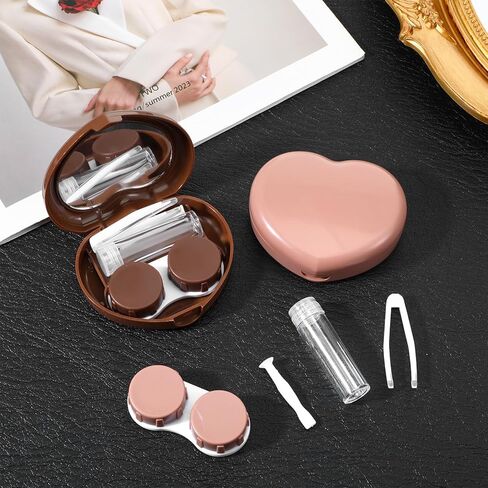 2 PCS علبة العدسات اللاصقة ، شكل القلب بني جهات الاتصال العيون البنية حامل الحامل مربع تخزين محمولة العدسات اللاصقة ملقط أدوات حلول أدوات الأدوات للمنزل اليومي في الهواء الطلق المنزل in Kuwait