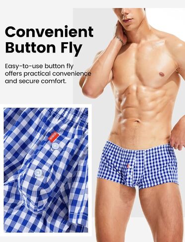 Seaur Men Sexy Low Rise Boxer Shorts Cotton Plaid Stripe Wortwear Bacous Trunks Burnks Bottom Pajamas Lounge Bottom in Saudi Arabia