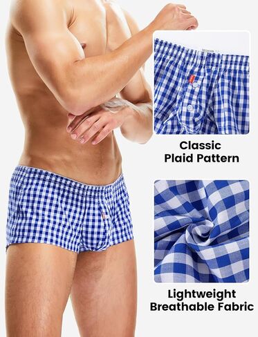 Seaur Men Sexy Low Rise Boxer Shorts Cotton Plaid Stripe Wortwear Bacous Trunks Burnks Bottom Pajamas Lounge Bottom in Saudi Arabia