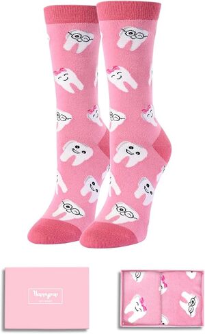 HAPPYPOP Dental Gifts for Women - Tooth Socks Teeth Socks Dental Socks for Women, Dentist Gifts for Women Dental Hygienist Gifts Dental Student School Gifts in Saudi Arabia