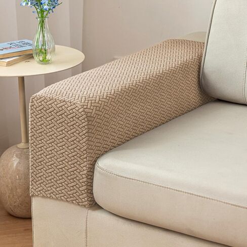 Couch Arm Covers,Sofa Arm Covers Set of 2 Polyester Stretch Anti-Slip Furniture Protector Washable Armchair Slipcovers (Beige,Medium) in Saudi Arabia