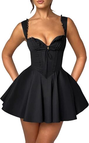 Aopwsrlyi Women Sexy Corset Mini Dress Sleeveless Backless Ruffle A Line Mini Dress Summer Going Out Party Club Dress in Saudi Arabia