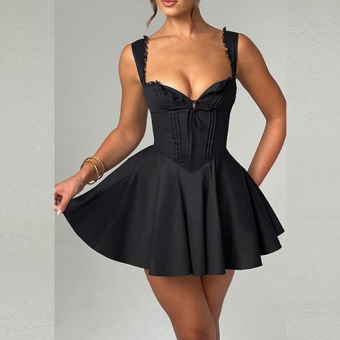 Aopwsrlyi Women Sexy Corset Mini Dress Sleeveless Backless Ruffle A Line Mini Dress Summer Going Out Party Club Dress in Saudi Arabia