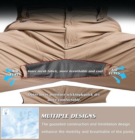 Mens Lightweight Cargo Hiking Patns Outdoor Quick Dry Work Tactical Pants with 6 Pockets Water Resistant Fishing Travel Pants in Kuwait