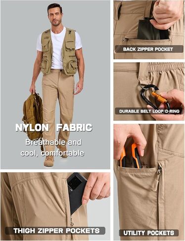 Mens Lightweight Cargo Hiking Patns Outdoor Quick Dry Work Tactical Pants with 6 Pockets Water Resistant Fishing Travel Pants in Kuwait