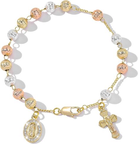 6mm Gold Plated Beads Catholic Guadalupe Crucifix Charm Rosary Bracelet for Women with Gift Box in Saudi Arabia