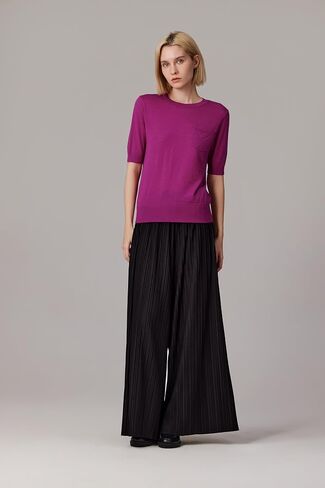 JENNIE LIU Women's Tissue Weight 75% Merino Wool 25% Silk Crew Neck Short Sleeve Sweater | Machine-Washable in Kuwait