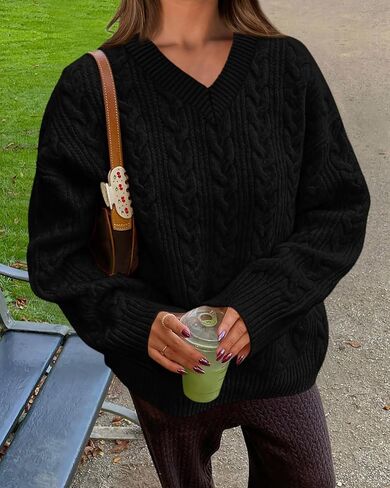 Okiwam Women's Oversized Sweaters Fall 2025 Long Sleeve V Neck Cable Knit Pullover Tops Chunky Trendy Outfits in Kuwait