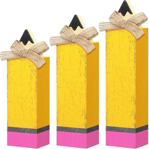 3 أجهزة كمبيوتر مرة أخرى إلى المائدة المدرسية ديكور القلم الرصاص الخشبي علامات Rustic Farmhouse Wood Pencil Centerplesples لليوم الأول من المدرسة المنزلية على الجرف المكتبي ديكور الدرج in Kuwait