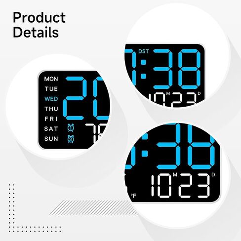 LED ساعة الحائط الرقمية ، الإنذار المزدوج ، عرض عدد كبير ، لوحة أسود ، درجات الحرارة والرطوبة قراءات in Saudi Arabia