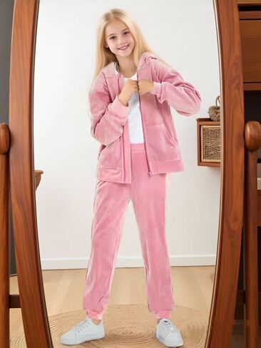 Girls Velour Tracksuit Sweatsuits Set 2 Piece Outfits Zip Up Hoodies and Pants Sportswear Jogging Suit in Saudi Arabia