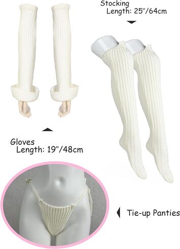 paloli Women's White Knit Sweater Lingerie Set Halter Crop Top with Garter Design, Sexy Cosplay Outfit in Kuwait
