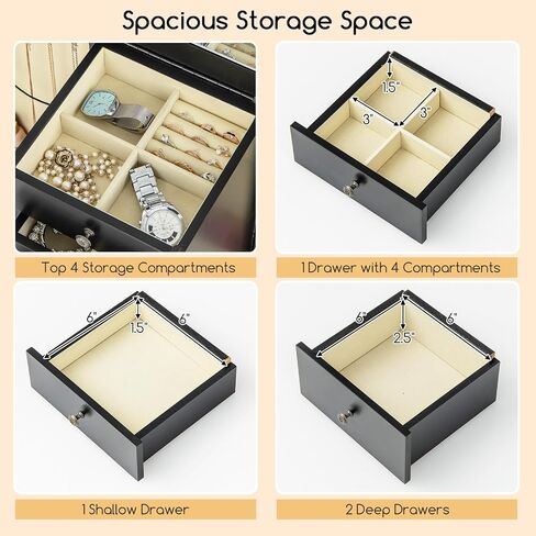 Giantex Jewelry Cabinet Armoire Chest مع 4 أدراج ، مرآة أعلى ، مقصورات تخزين أعلى ، أبواب جانبية مع 8 خطافات قلادة ، رففين ، صندوق منظم المجوهرات الأبيض للبنات للبنات in Saudi Arabia