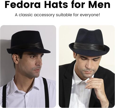 Fedora Hats for Women Fedora for Men Classic Gangster Stain-Resistant Crushable Gentleman's Fedora Mens Fedora Hats in Kuwait