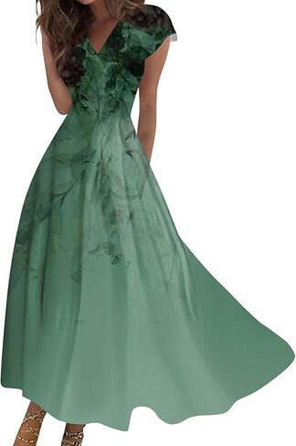 نساء الصيف Maxi Dress v الرقبة فضفاضة تناسب الأكمام القصير يوميا تدفق خط فساتين الزفاف ثوب غير رسمي 2025 in Kuwait