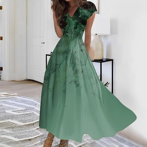 نساء الصيف Maxi Dress v الرقبة فضفاضة تناسب الأكمام القصير يوميا تدفق خط فساتين الزفاف ثوب غير رسمي 2025 in Kuwait