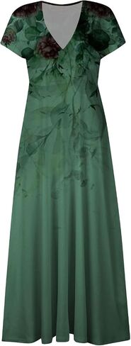 نساء الصيف Maxi Dress v الرقبة فضفاضة تناسب الأكمام القصير يوميا تدفق خط فساتين الزفاف ثوب غير رسمي 2025 in Kuwait