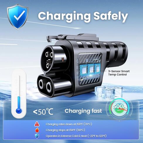 2025 NACS to CCS1 EV Charging Adapter for Tesla Supercharger V3/ V4, Max 500A 1000V DC Fast Charging with UL Safety Certified Overheat Protect, Fits Rivian, Ford, GM CCS1 EVs with Vortex Plug in Kuwait