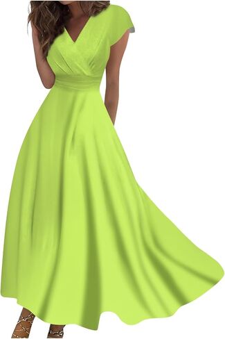 نساء الصيف Maxi Dress v الرقبة فضفاضة تناسب الأكمام القصير يوميا تدفق خط فساتين الزفاف ثوب غير رسمي 2025 in Saudi Arabia
