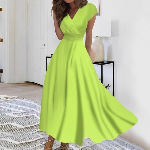 نساء الصيف Maxi Dress v الرقبة فضفاضة تناسب الأكمام القصير يوميا تدفق خط فساتين الزفاف ثوب غير رسمي 2025 in Saudi Arabia