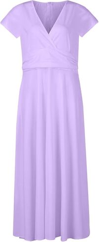 نساء الصيف Maxi Dress v الرقبة فضفاضة تناسب الأكمام القصير يوميا تدفق خط فساتين الزفاف ثوب غير رسمي 2025 in Kuwait