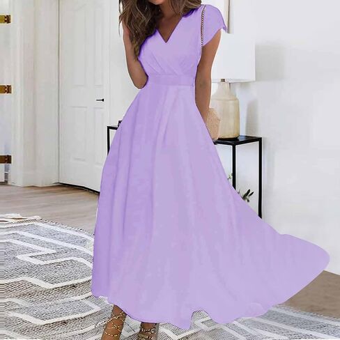 نساء الصيف Maxi Dress v الرقبة فضفاضة تناسب الأكمام القصير يوميا تدفق خط فساتين الزفاف ثوب غير رسمي 2025 in Kuwait