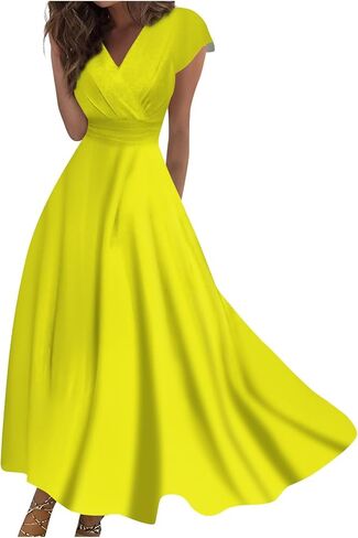 نساء الصيف Maxi Dress v الرقبة فضفاضة تناسب الأكمام القصير يوميا تدفق خط فساتين الزفاف ثوب غير رسمي 2025 in Kuwait