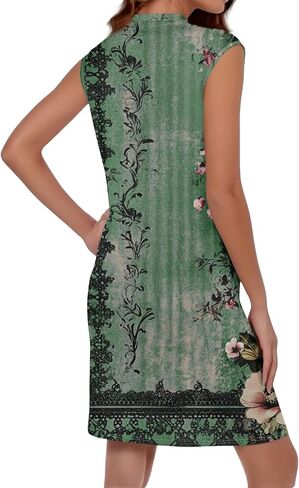 Womens Crew Neck Sleeveless Mini Dresses Printed Beach Vacation Pockets Dress 2025 Summer Casual Loose Sundress in Saudi Arabia