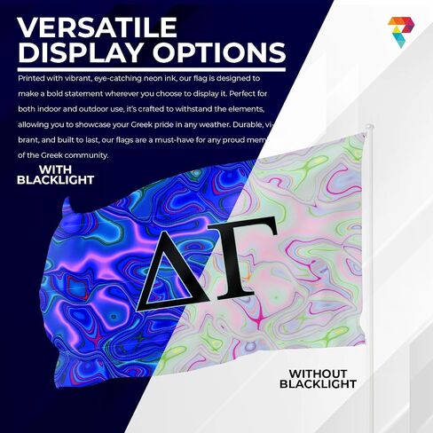 Greek Club Sorority & Fraternity BLACKLIGHT Flag, 3 feet x 5 feet, Officially Licensed, Tapestry, Display, Polyester, Letter Banner, Outdoor Indoor Decoration, Delta Gamma in Kuwait