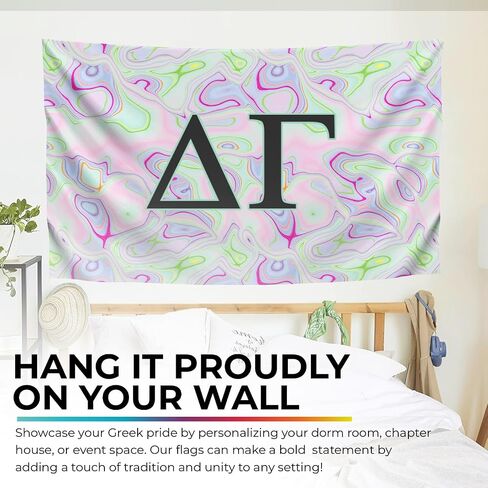 Greek Club Sorority & Fraternity BLACKLIGHT Flag, 3 feet x 5 feet, Officially Licensed, Tapestry, Display, Polyester, Letter Banner, Outdoor Indoor Decoration, Delta Gamma in Kuwait