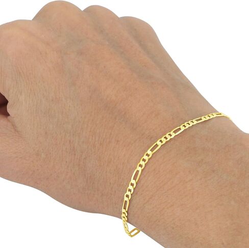 Nuragold 14K Gold Gold Figaro Link 3.5 ملم سوار سلسلة (7 "-9") المجوهرات الإيطالية للرجال والنساء in Saudi Arabia