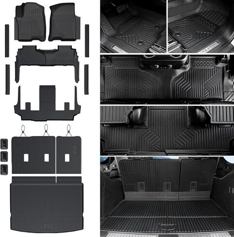 Cargo Mat Backrest Mats for 2021-2024 2025 Chevrolet Chevy Suburban/GMC Yukon XL SUV Car Mat Accessories, All Weather TPE Trunk Cargo Liner for LT Z71 RST (Cargo Mat+3rd Row Backrest Mat) in Kuwait
