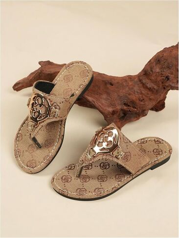 Gorglitter Girl's Floral Metal Open Toe Thong Flats Sandals Cute Flip Flops Flops in Kuwait