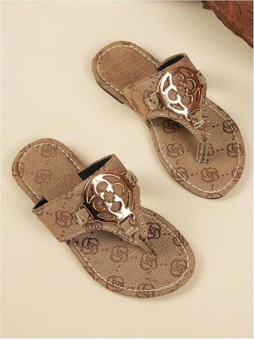 Gorglitter Girl's Floral Metal Open Toe Thong Flats Sandals Cute Flip Flops Flops in Kuwait