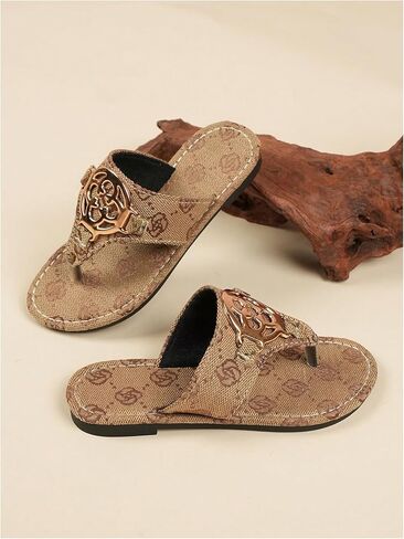 Gorglitter Girl's Floral Metal Open Toe Thong Flats Sandals Cute Flip Flops Flops in Kuwait