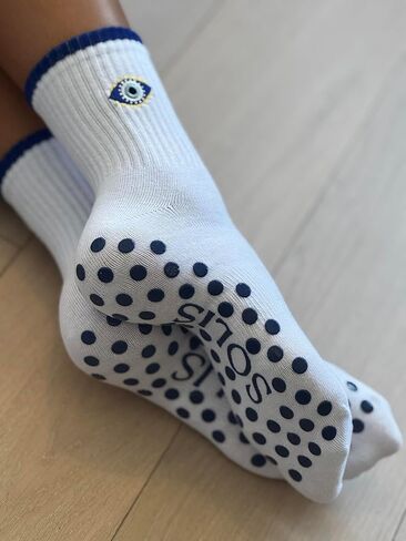 Non-Slip Pilates Socks with Grips for Women | Cute Grip Socks for Yoga Ballet Barefoot Workout | Design Anti Skid Athletic Socks | Set of 1 | Size 5-9 US Womens | Evil Eye Quarter Fit in Saudi Arabia