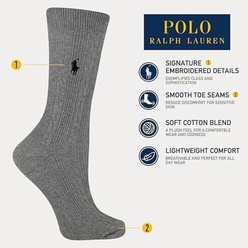 بولو رالف لورين للسيدات الكلاسيكية كابل الطاقم Socks-3 زوج باكب القطن النوب in Saudi Arabia