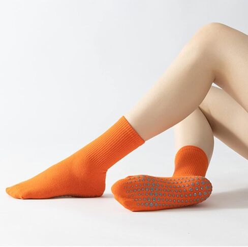 Yoga Pilates Socks with Grips for Women Non Slip Solid Candy Colored Cushioned Crew Socks for Barre Ballet Dance in Saudi Arabia