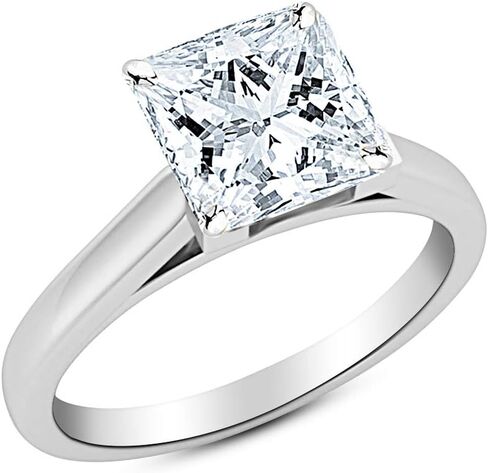14K White Gold 1-5 Carat Lab Grown Solitaire Princess Cut Cathedral IGI Diamond Engagement Ring (F-G Color VS1-VS2 Clarity) in Saudi Arabia