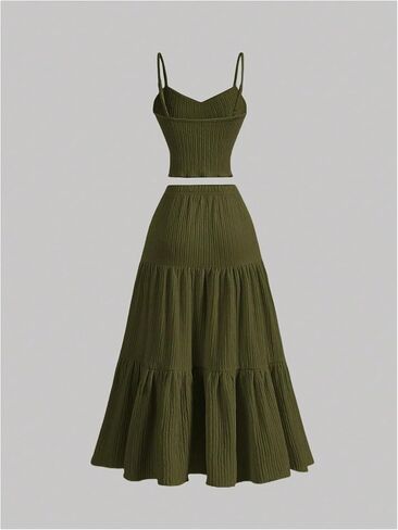WDIRARA Women's 2 Piece Outfits Skirt Set Cami Top and Ruffle Hem A Line Skirt Matching Set in Saudi Arabia