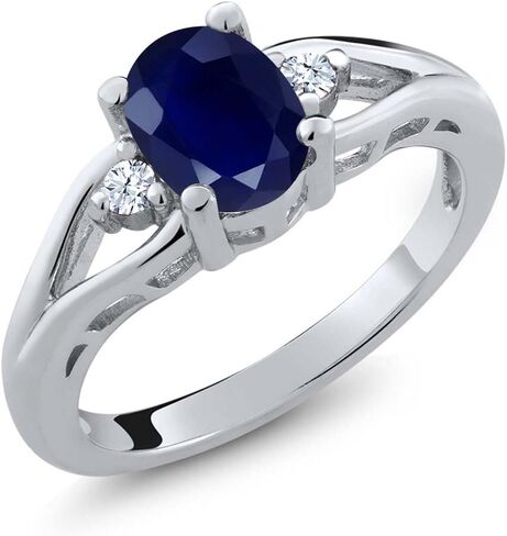 Gemstone Birthstone و White Topaz خاتم الخطوبة 3 حجر للنساء في 925 Sterling Silver | بيضاوي 8x6mm وجولة 2mm | أنيقة رنين الوعد الذكرى السنوية لزواج الأنيقة | الأحجام 5-9 in Saudi Arabia