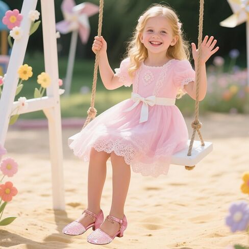 Pandaninjia Girls Sandals Sequins Princess Dress Shoes مغلق في أعقاب منخفضة in Saudi Arabia